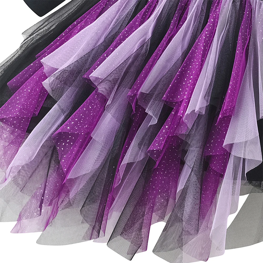 VIKITA Kinder Halloween Feiertagskostüme Mädchen Spinnen-Totenkopf-Druck Glockenärmel Herbst Winter Prinzessin Mesh Tutu Kleider – Detail 7
