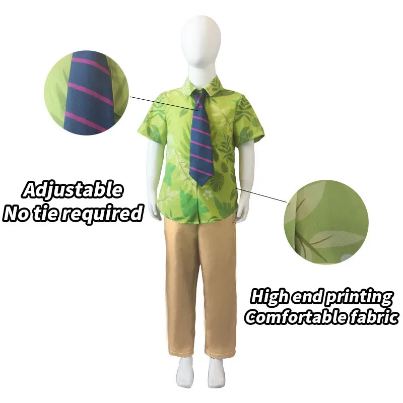 Fox Nick Wilde-Camiseta de Cosplay con corbata para hombre, camiseta informal con estampado de hojas verdes de Halloween y corbata para cosplay