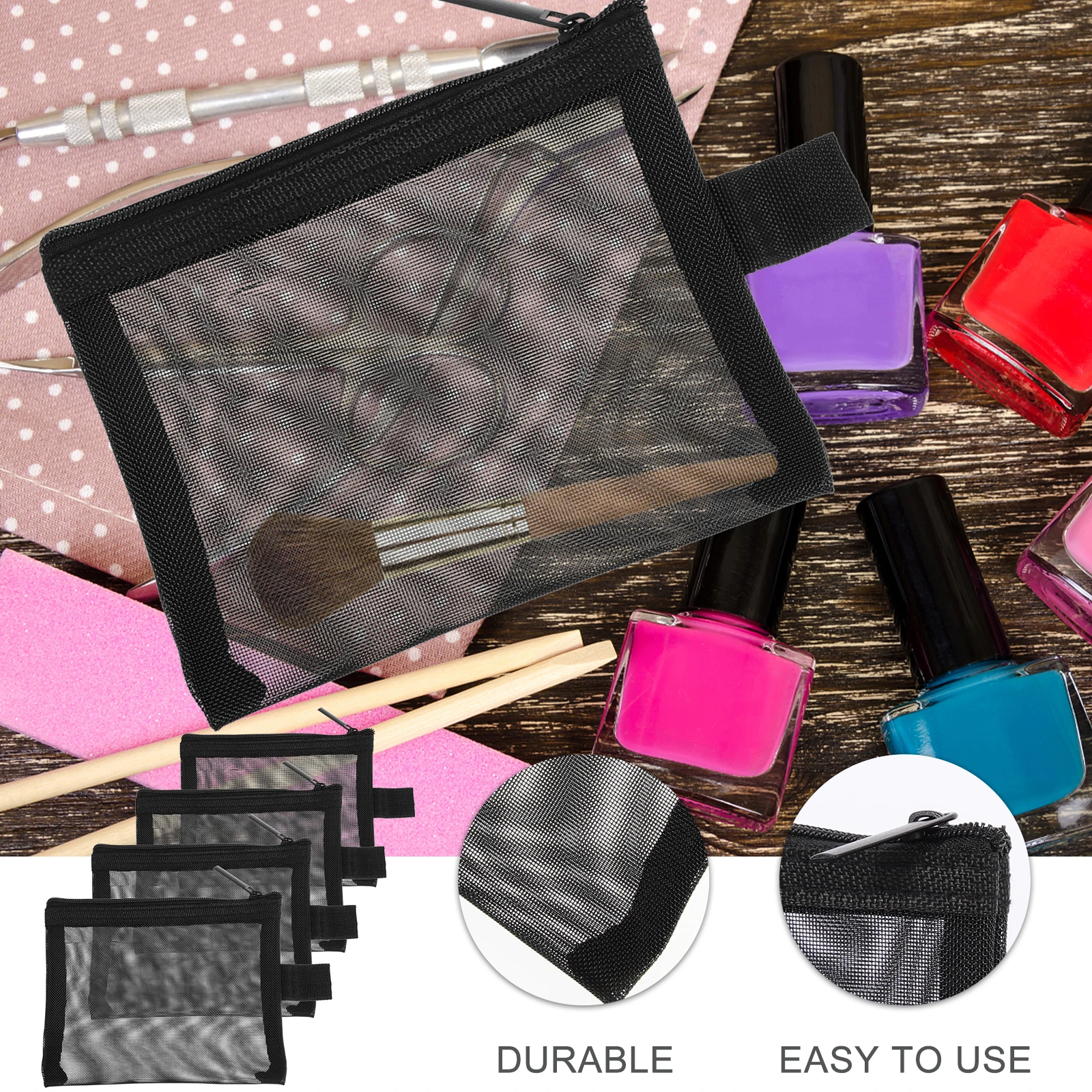 

4Pcs Bags Small Mesh Travel Nylon Mini Makeup Pouch Outdoor Lipstick Pouches Powder Bags Women Storage ganizer