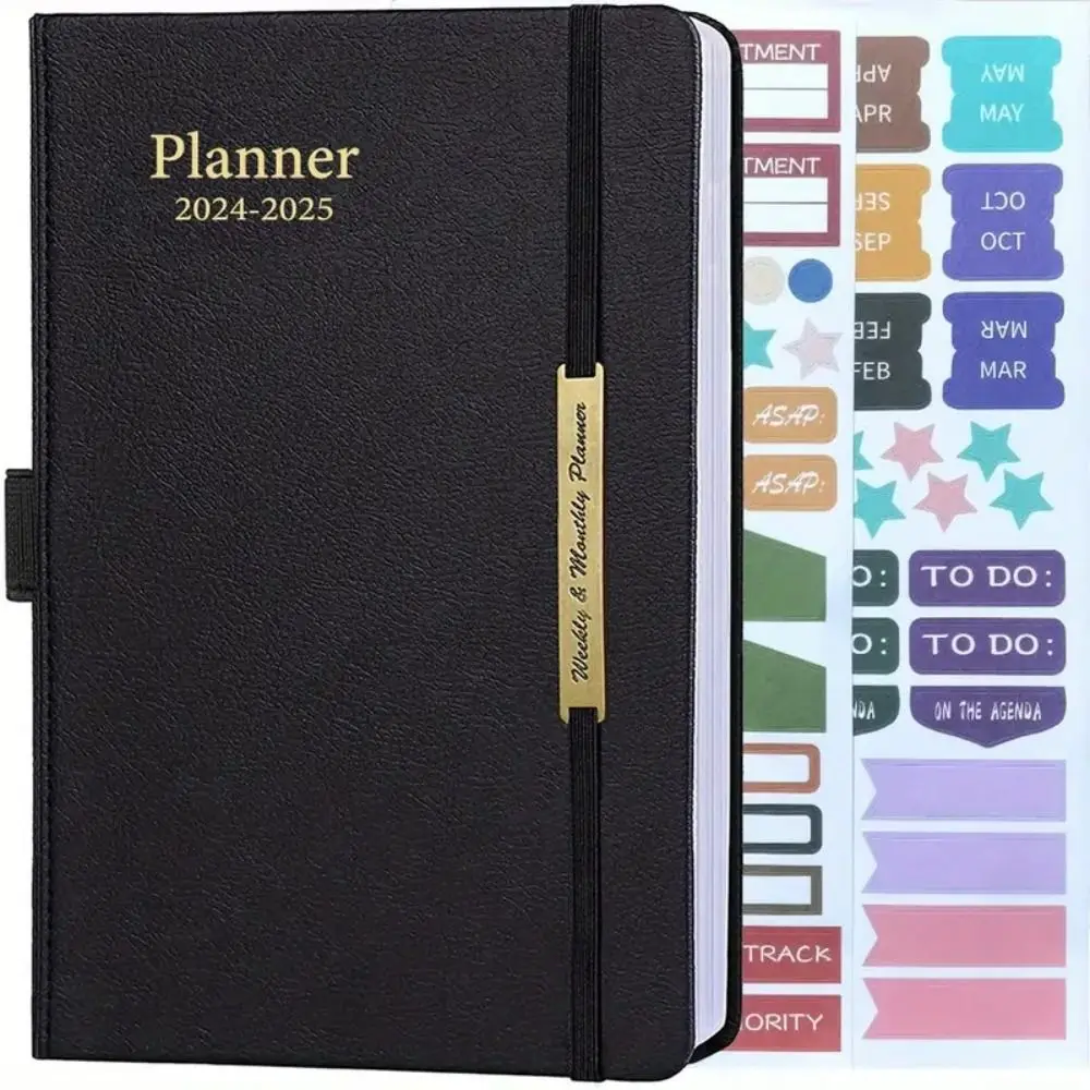 With 2 Pieces Stickers 2024-2025 Planner A5 Size Versatile Weekly & Monthly Planner Customizable Stay Organized Agenda Notebook