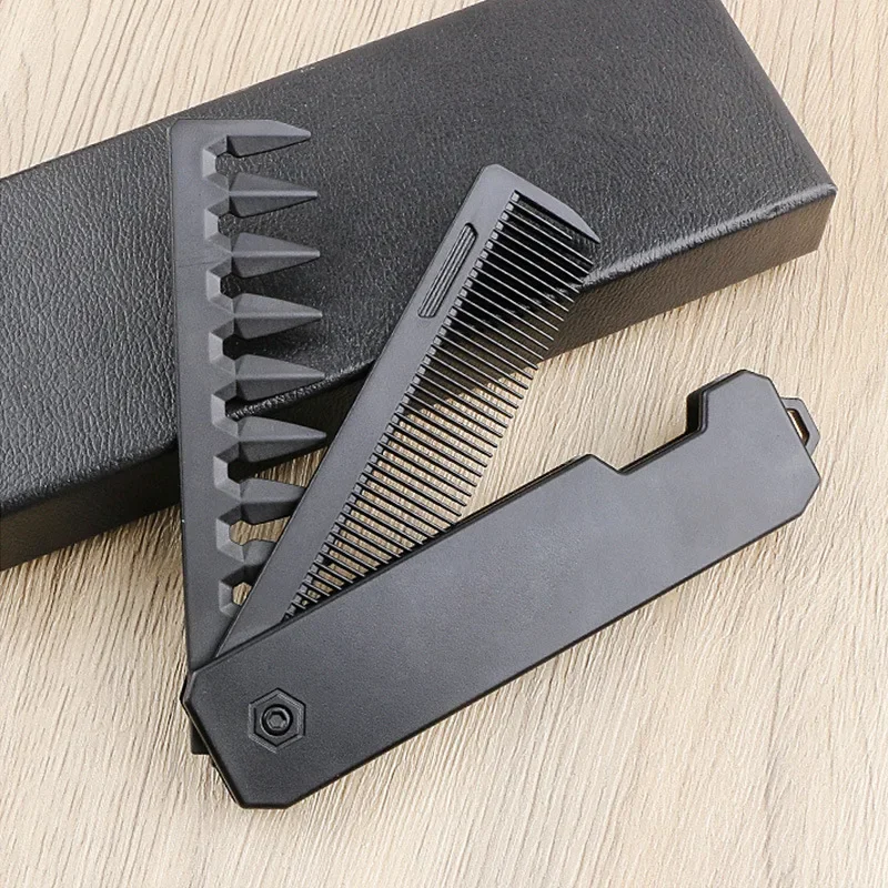 Peines de bolsillo plegables de plástico portátiles multifuncionales para peluquero, peines para cabeza de aceite para Barba, cortadora de pelo, peines de dientes anchos, estilismo para el cabello