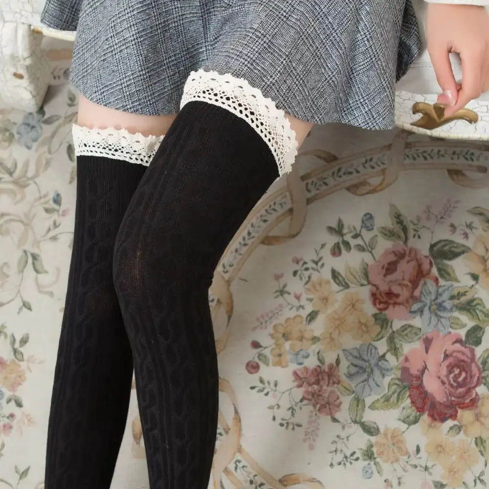 

Spring Autumn Japanese Korean JK Lace Over-the-knee Socks Women's Cotton Thighs Tights Stockings Girls Lolita Uniform Long Socks