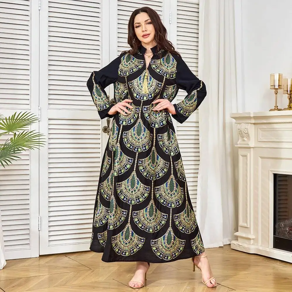 

Muslim Dress Women's 2026 New Long Sleeve Beaded Elegant Dress Loose Daily Party Casual Long Dress Dubai Luxury Islam Elegant