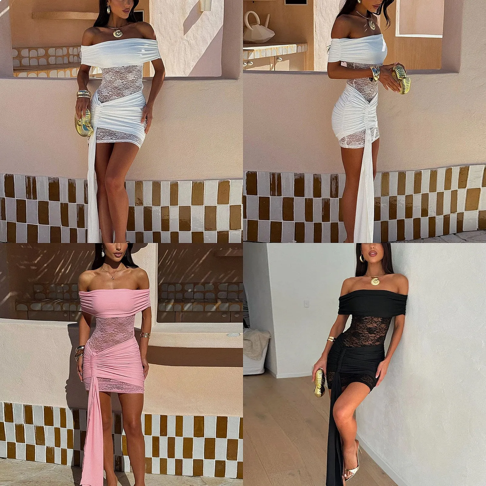 

Sexy Bodycon Mesh Cutout Ruched One Shoulder Dress Summer Dresses Spring Evening Dress Jumpsuit Playsuit