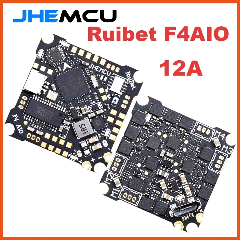 

JHEMCU Ruibet F4AIO 12A F411 Flight Controller ICM42688P W/5V BEC Built-in 12A BLHELI_S 1-2S 4in1 ESC 25.5X25.5mm for FPV Drone