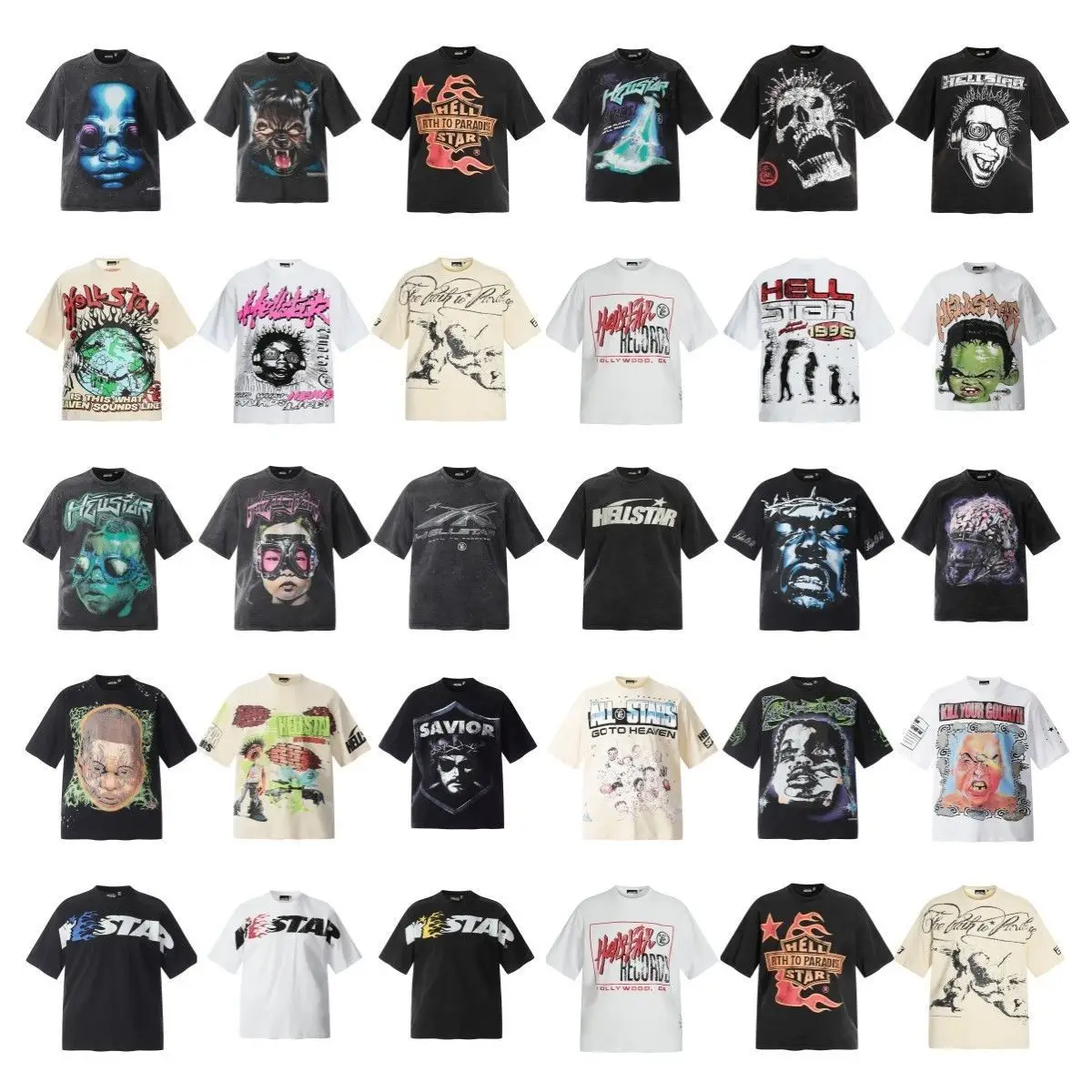 HELLSTAR Vintage Print Summer Men Women Trendy Casual Hip Hop Pure Cotton Crewneck Short Sleeve T-Shirt Streetwear