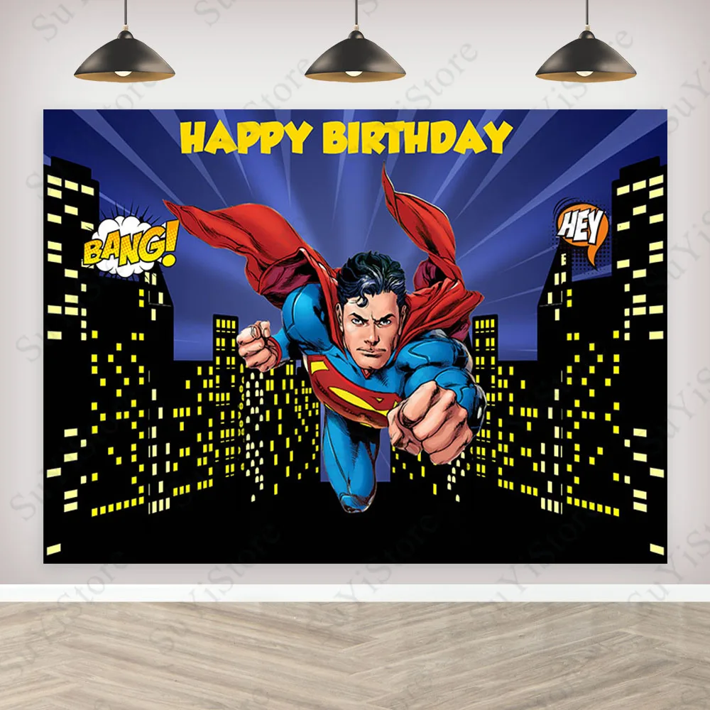 Superhero Superman Photography Backdrop DC Comics Boys Birthday Party Decoration Banner Photo Background Booth Props