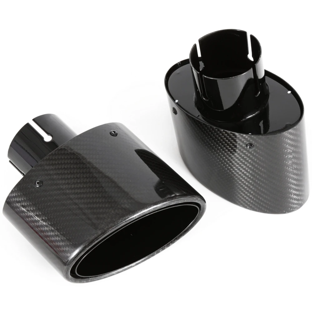 1Pcs Universal Car Glossy Carbon Fiber Muffler Tip Exhaust Pipe Nozzle Decoration Stainless Silver Oval 150mm Tilting Left Right