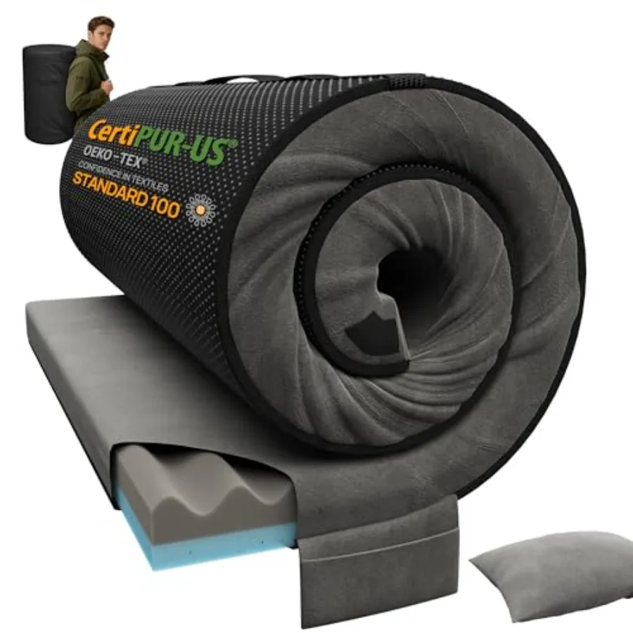 

3 Inch Dual-Sided Memory Foam Camping Mattress Waterproof Camping Sleeping Pad with Portable Pillow and Carry Bag Roll Up Cot M