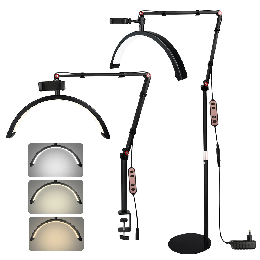 16 INCH Lash Light for Eyelash Extensions Half Moon Light 2 in 1 Foldable Lash Lamp Esthetician Light with Desk Clip for Tattoo