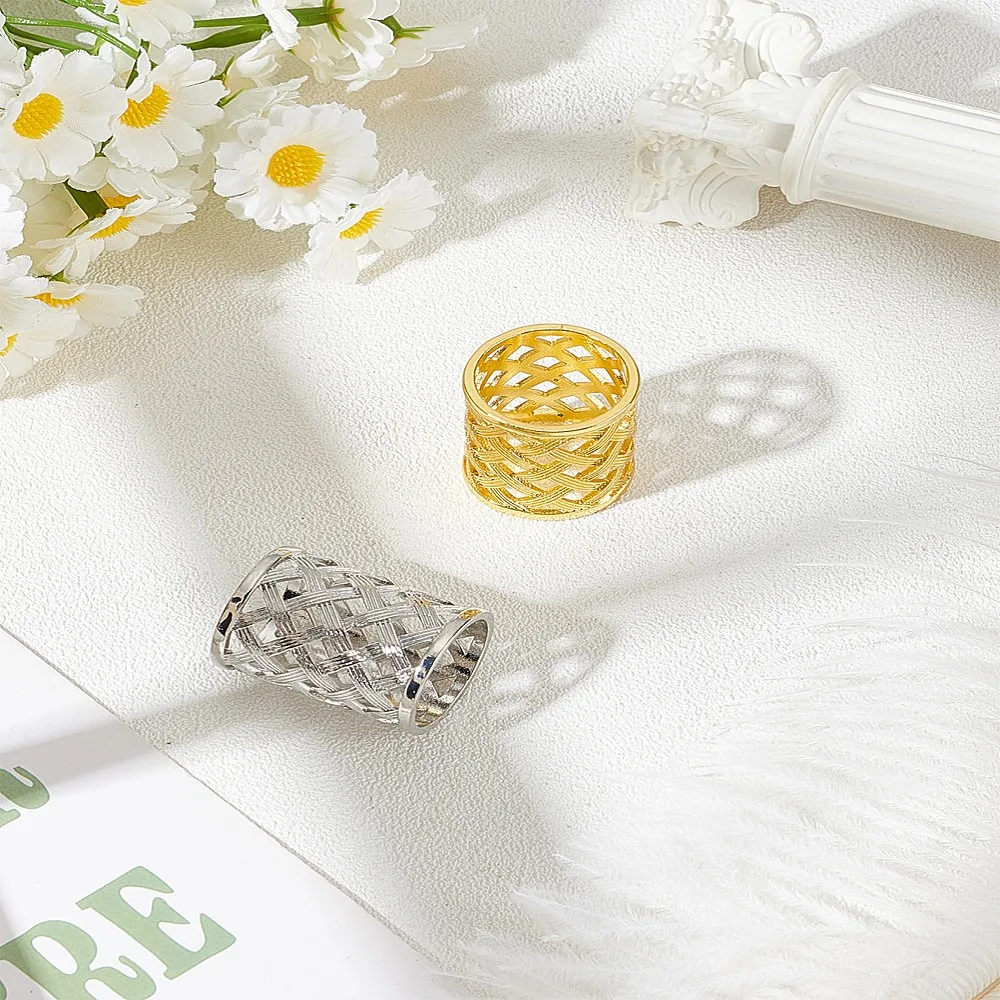 2Pcs 2 Colors Alloy Scarf Buckle Hollow Column Scarf Clips for Clothing Scarf Platinum Golden 29x23mm 1pc/color