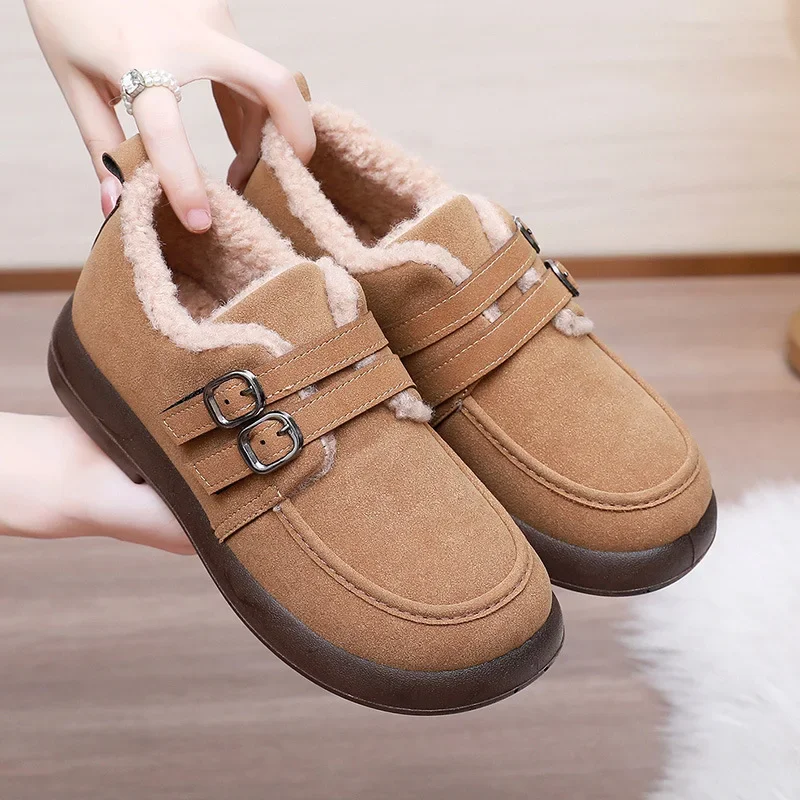 Old Beijing Winter Plush Women Cotton Boots Plus Velvet Non-slip Casual Doudou Shoes Plush Comfort Walking Warm Mother Shoes