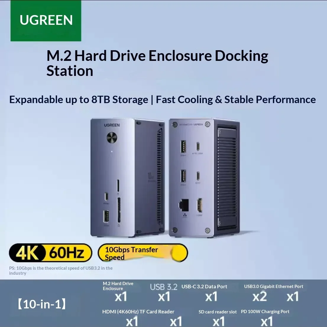 UGREEN CM923 55735 10-in-1 USB-C Docking Station with M.2 SSD Enclosure 4K 60Hz HDMI 100W PD