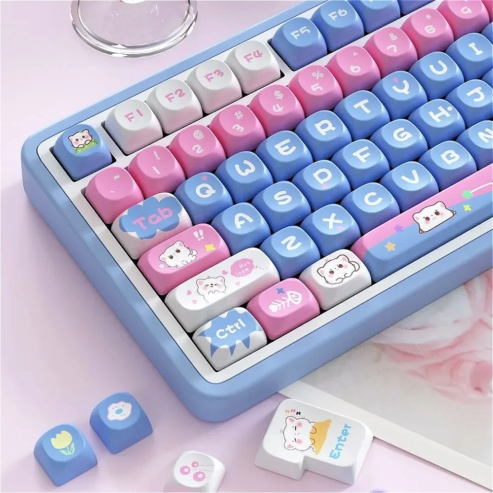 

Cat theme, keyboard keycap set PBT SOA 125 keys, personality, pink and blue, keycaps for 21/61/87/104/108 mechanical keyboard