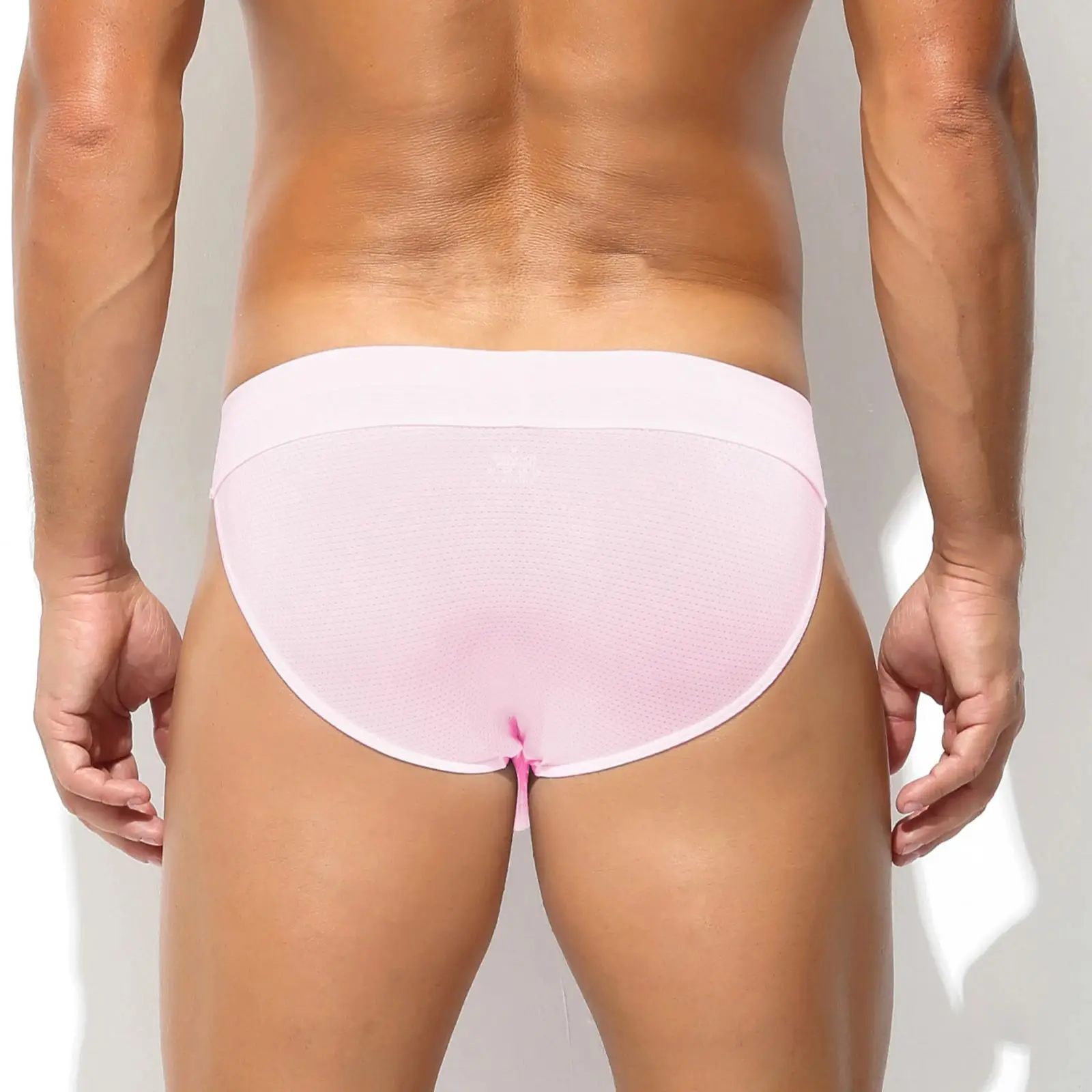 

Men Underwear Mesh Ultra-thin Underpants Bulge Pouch Striped Briefs Breathable Cueca Hombre Man High-cut Lingerie Solid Color