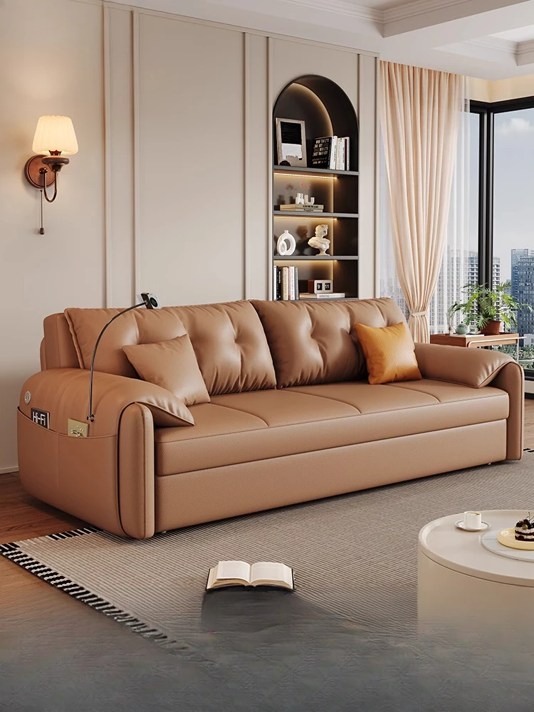 

Sofa bed folding dual-purpose 2025 new Napa leather small apartment living room multi-functional telescopic cotton and linen bed