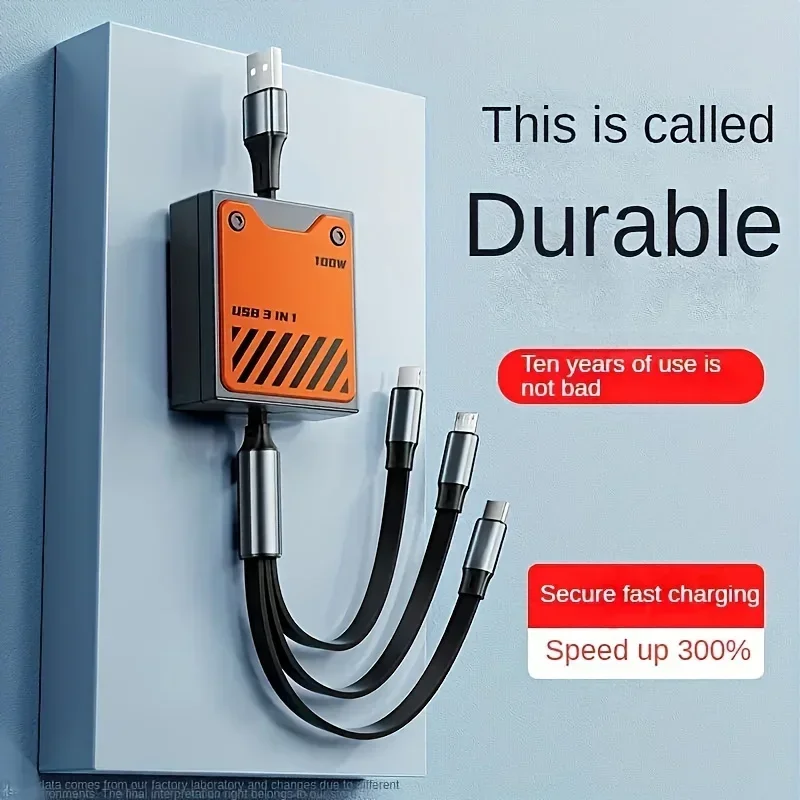 3 في 1 متعدد USB كابل شحن سريع قابل للسحب 100 واط نوع C شاحن الحبل آيفون 14 13 12 11 برو ماكس شاومي سامسونج