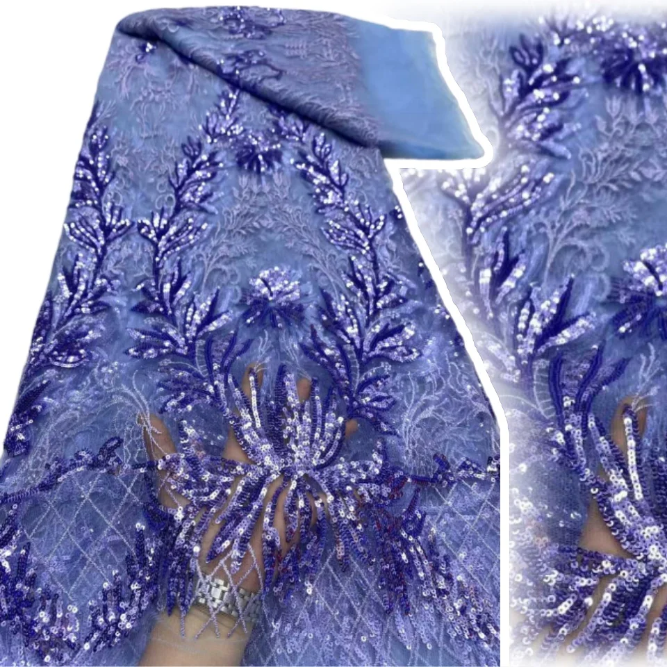 

Африканская кружевная ткань 2025 г., вышивка блестками, нигерийская свадебная ткань высокого качества, французский тюль, кружевная ткань для шитья платьев TP1667