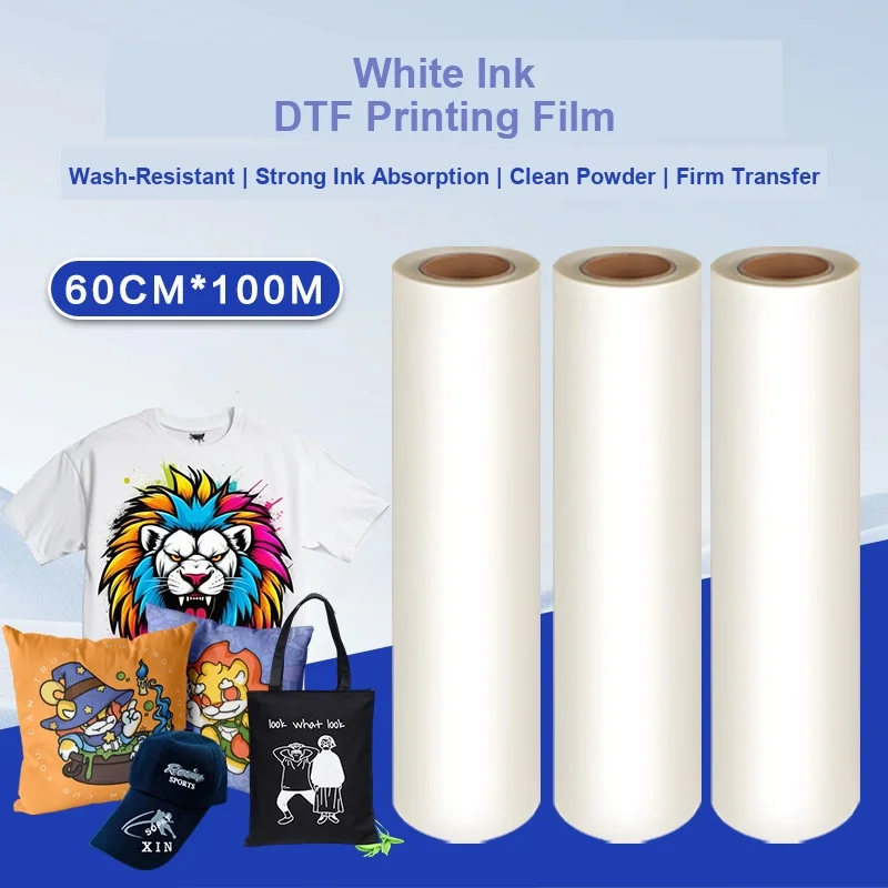 60cm*100m DTF Thermal Transfer Printing PET Roll Film-Shirt&Apparel Printing DTF Printer Double-Sided Hot/Cold Peel