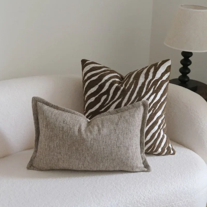 Coffee Brown Maillard Cushion Cover Retro Geometric Jacquard Pillow Case Wabi Sabi Pillow Covers Decorative Modern Luxury Home
