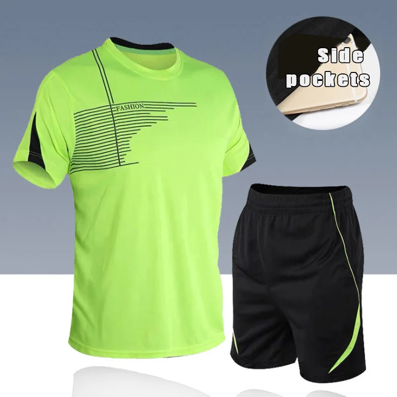 

2025Men's Running Sets Summer Sportswear Breathable Gym Fitness Suits Quick Dry T-Shirts Sports Workout Training Tracksuit