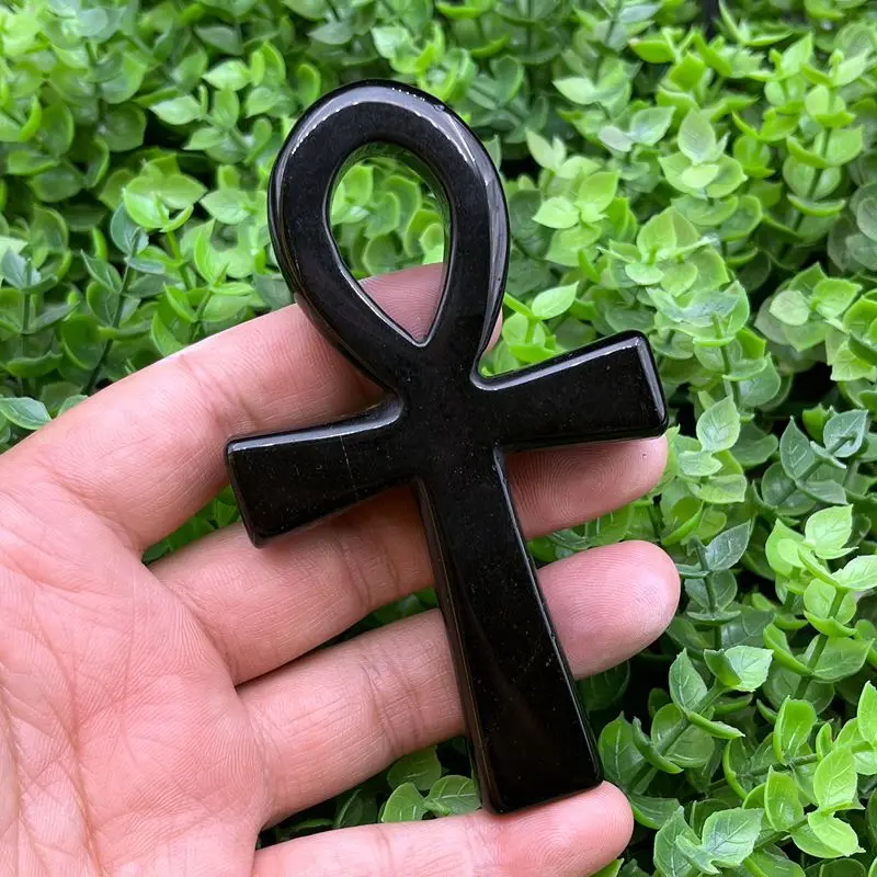 Natural Healing Obsidian Anka Black Crystal Cross Egyptian Ankh Life Symbol Hand Carved Crafts Orgone For Meditation Stone