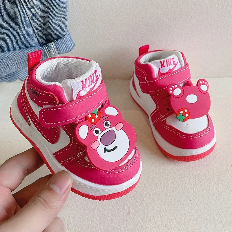 2024 Baby Boys Girls Casual Shoes Toddler Soft Bottom First Walking Shoes Children\'s Sneakers Disney Lotso Bear Kids Shoes