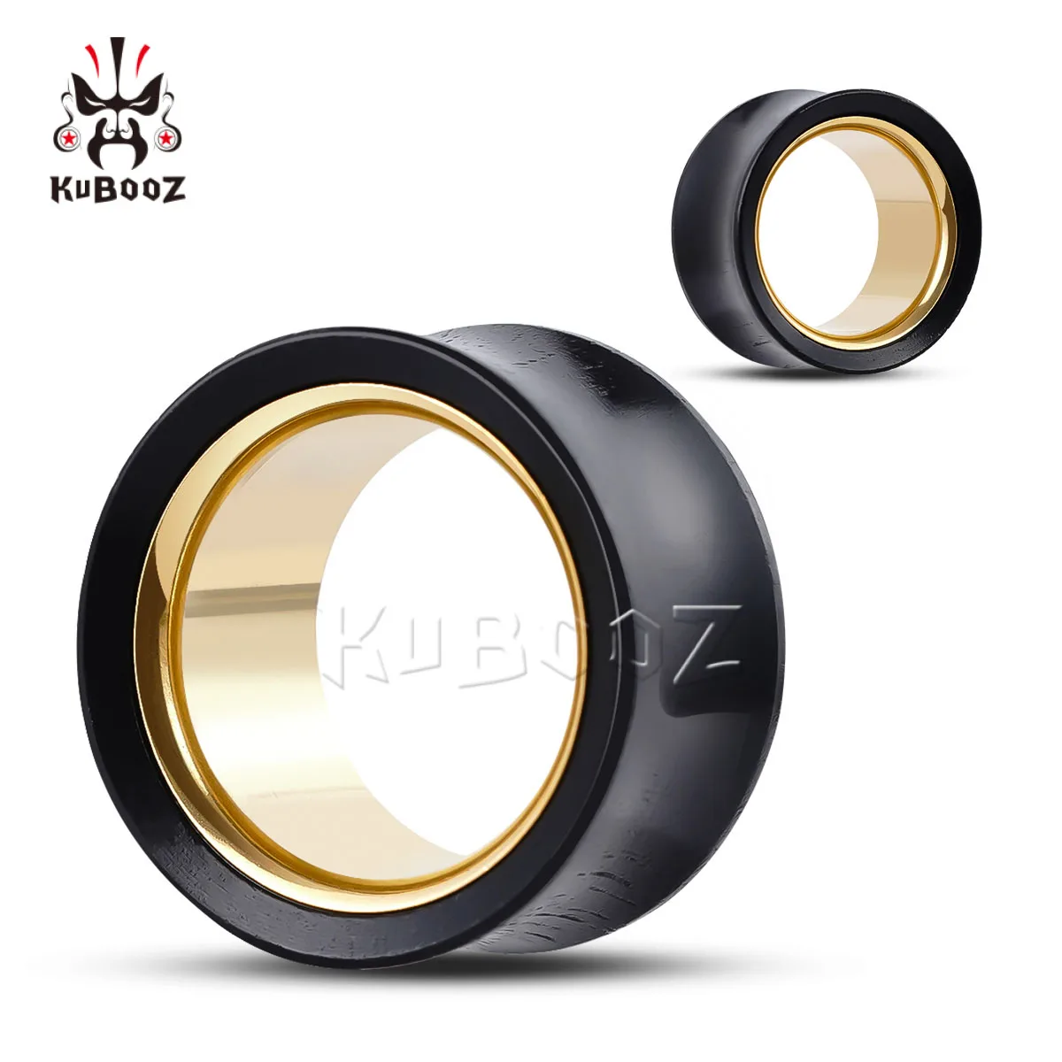 

KUBOOZ 2PCS Double Flare Ear Stretcher Gauges Ebony Wood Ear Tunnels Plugs with Gold Inner Ring Body Piercing Jewelry