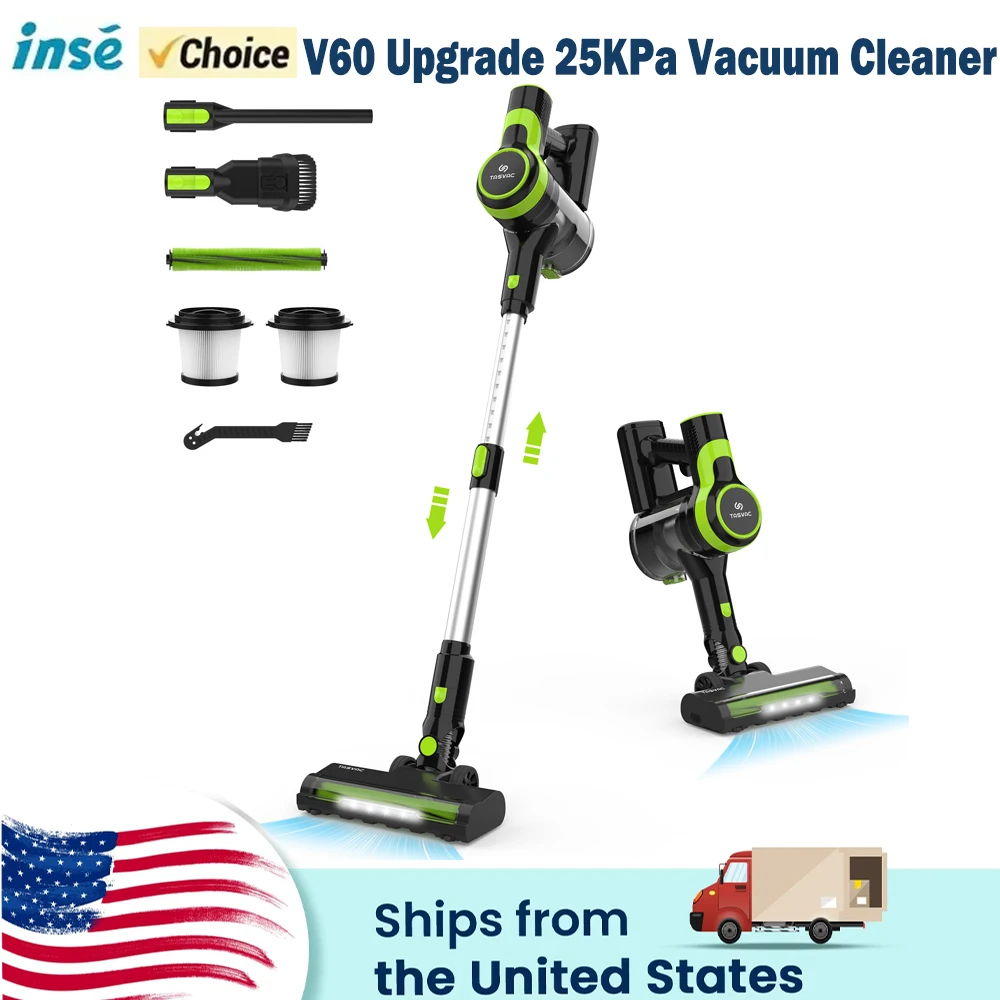 

TASVAC Upgraded Cordless Vacuum Cleaner V60 Handheld 6-in-1 Stick Vacuum Flexible Brush Head with LED light for Home Carpet Hair