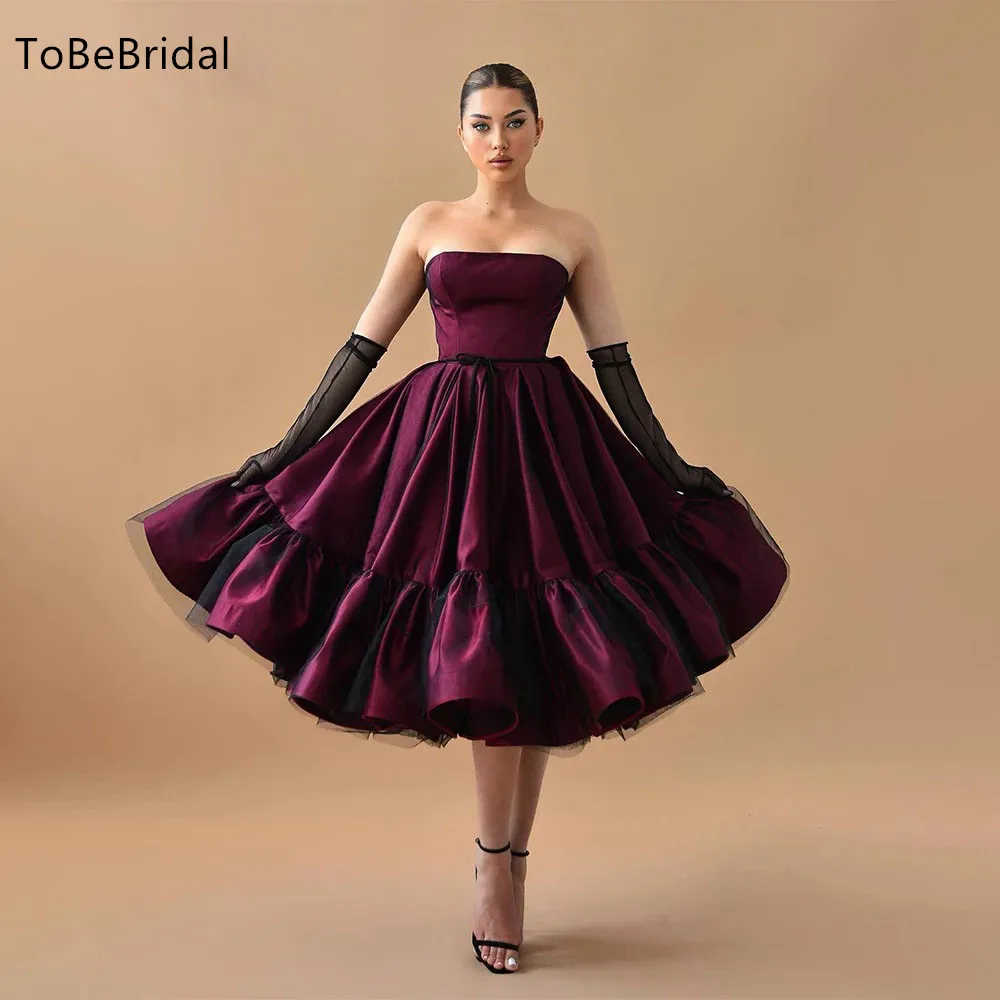 

Simple A-Line Princess Prom Gowns Sweet Strapless Ankle Length Graduation Party Dress Backless Formal Evening Dresses Customized