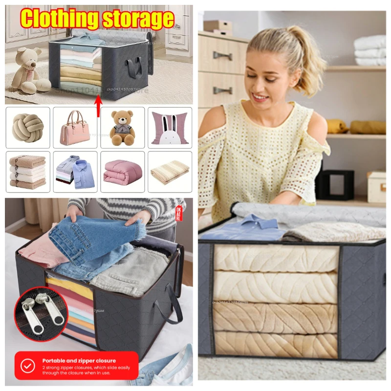 Closet Organizers and Storages Clothes Storage Bag Blanket Storage Foldable Storages Bin Sturdy Sewn By 3 Layers Fabrics