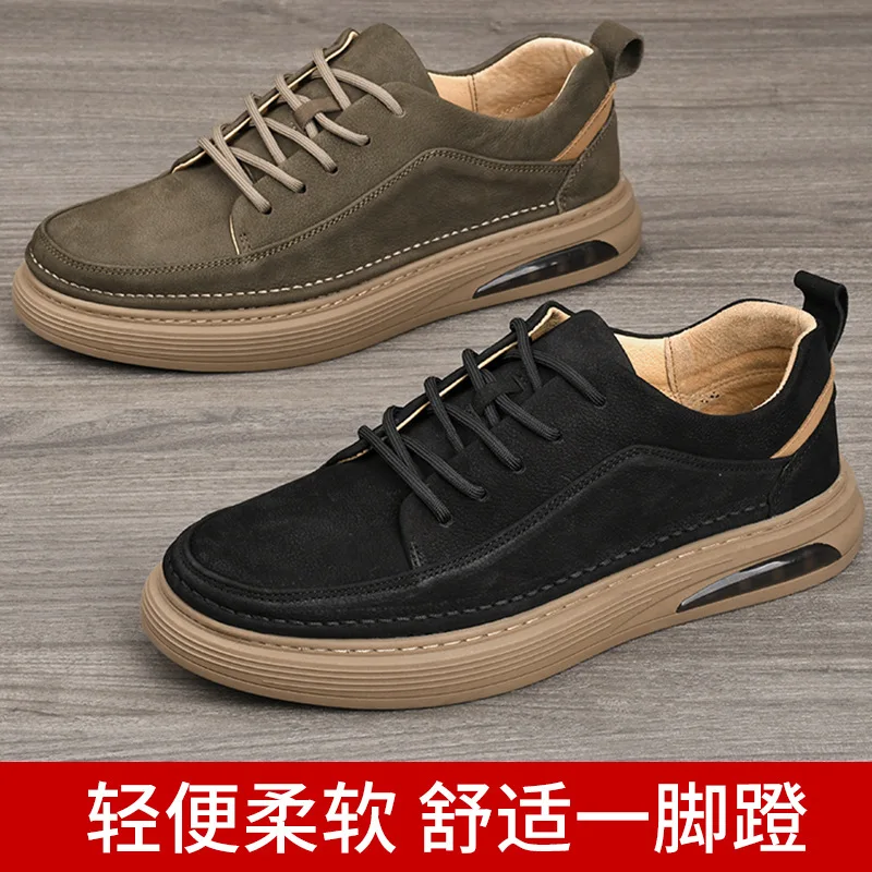 

High Quality The First Layer of Cowhide Men's Flat-soled Leather Shoes Is Comfortable and Soft Casual Shoes Platform Sneakers 신발