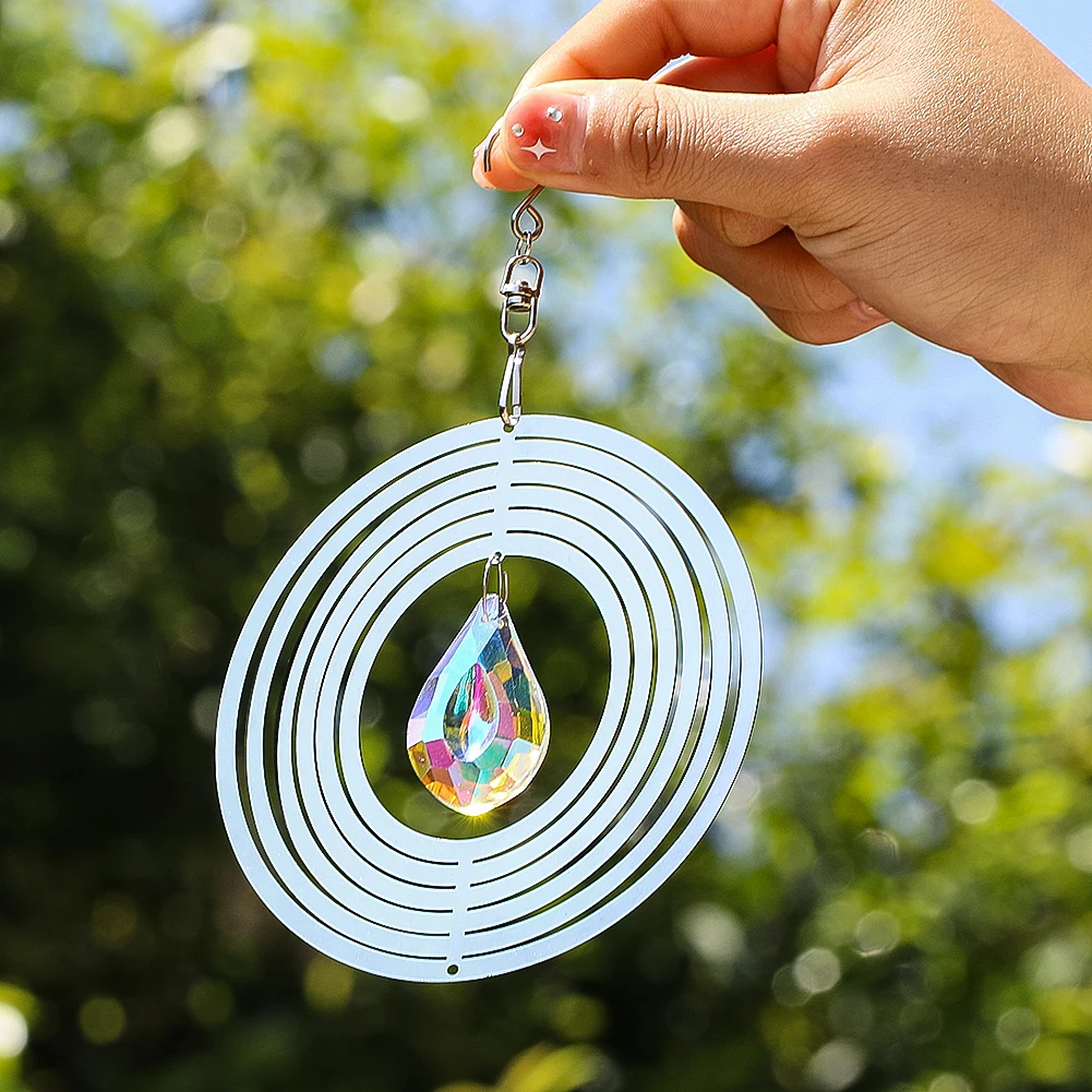 

Stainless Steel Wind Spinner 3D Whirligigs Hanging Crystal Suncatcher Prism Pendant with Swivel Hook Garden Decor Bird Deterrent