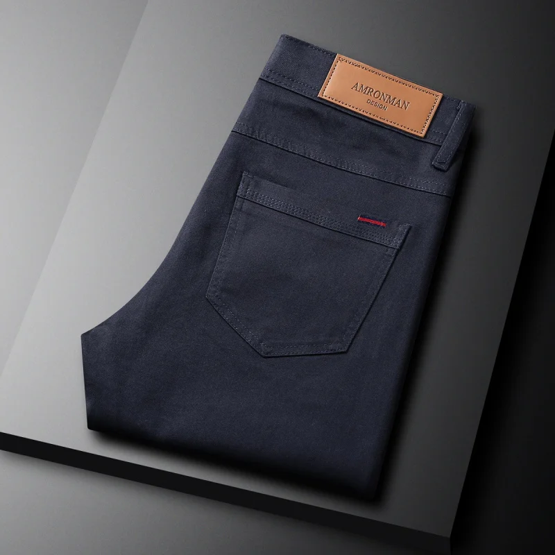 

Business small straight leg blue jeans men's stretch high-end fashion simple casual pants 2025 autumn men's clothing