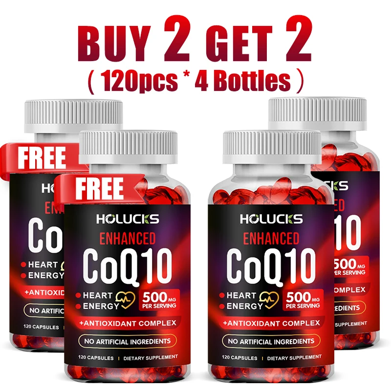 

HOLUCKS Maximum Strength CoQ10 500mg Capsules Extra Potent Cardiovascular Protection Boost Cellular Energy Skin Care Pills