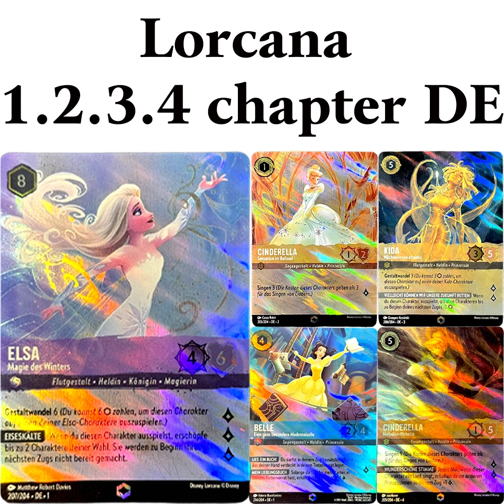 

Фольгированные карты Lorcana DE/IT, глава 1/2/3/4 ELSA Magie des Winters CINDERELLASensation im Ballsaal KIDAWachterin von Atlantis ANNA