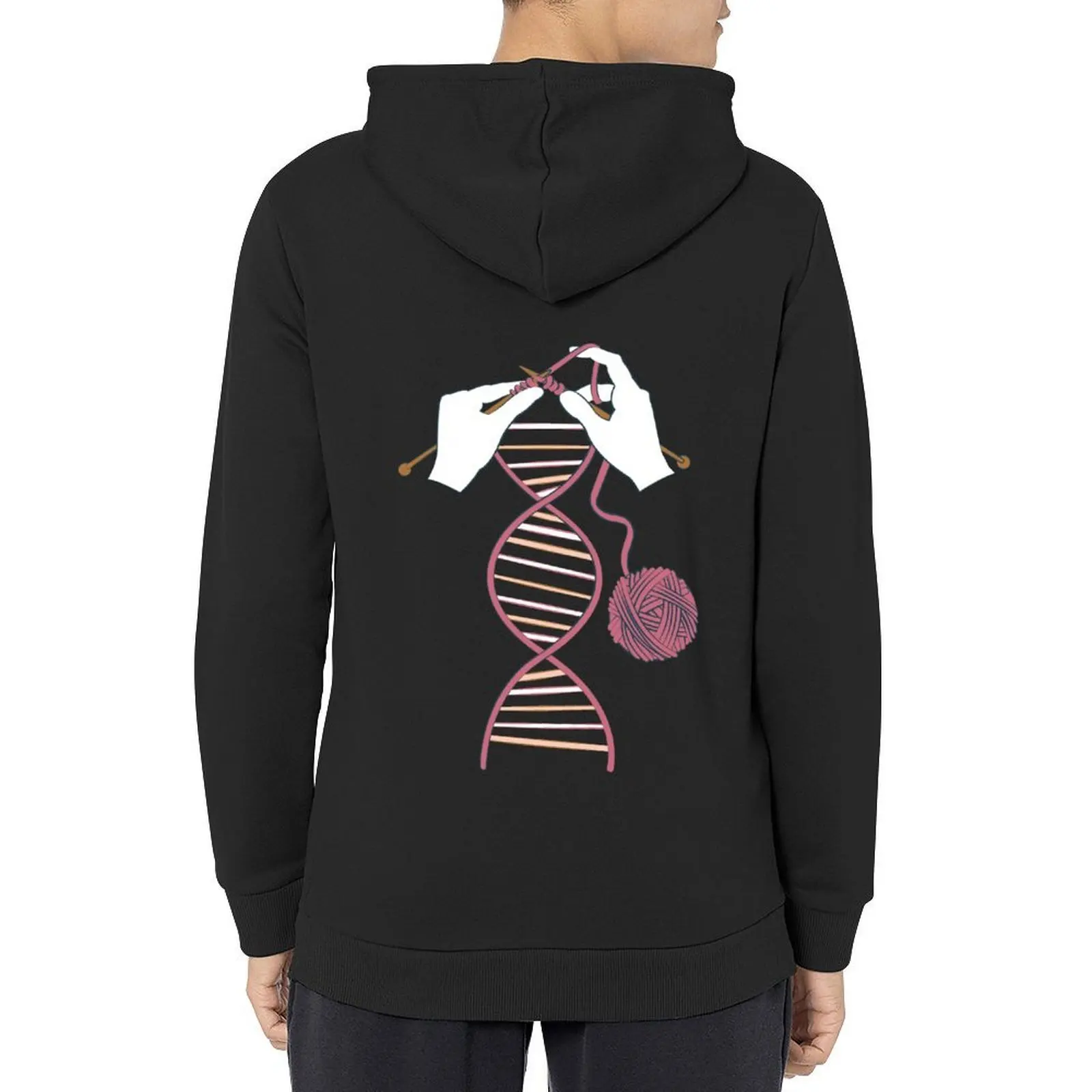 

Knitting DNA // blue background bordeaux and pink rosé wool balls and knit details Hoodie blouse tracksuit men