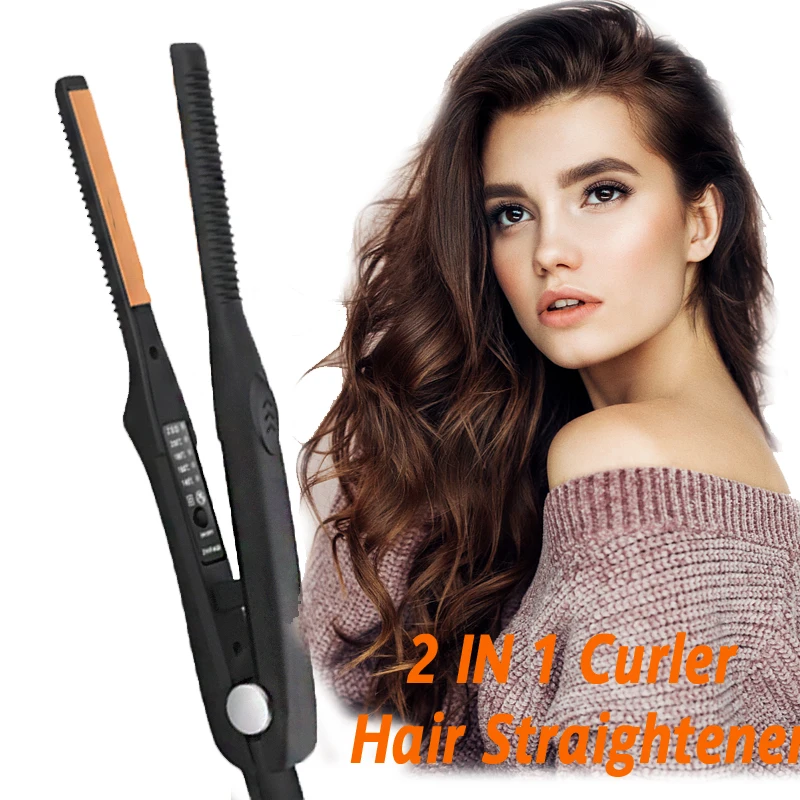 

2 In 1 Hair Straightener & Curler Small Flat Iron Professional Ceramic Flat Iron For Short Hair Women And Men Beard Straightener