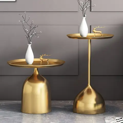 세련된 황금색 금속 사이드 테이블 – 거실, 침실, 사무실 및 파티오용 18.5인치 원형 커피 테이블 Best5