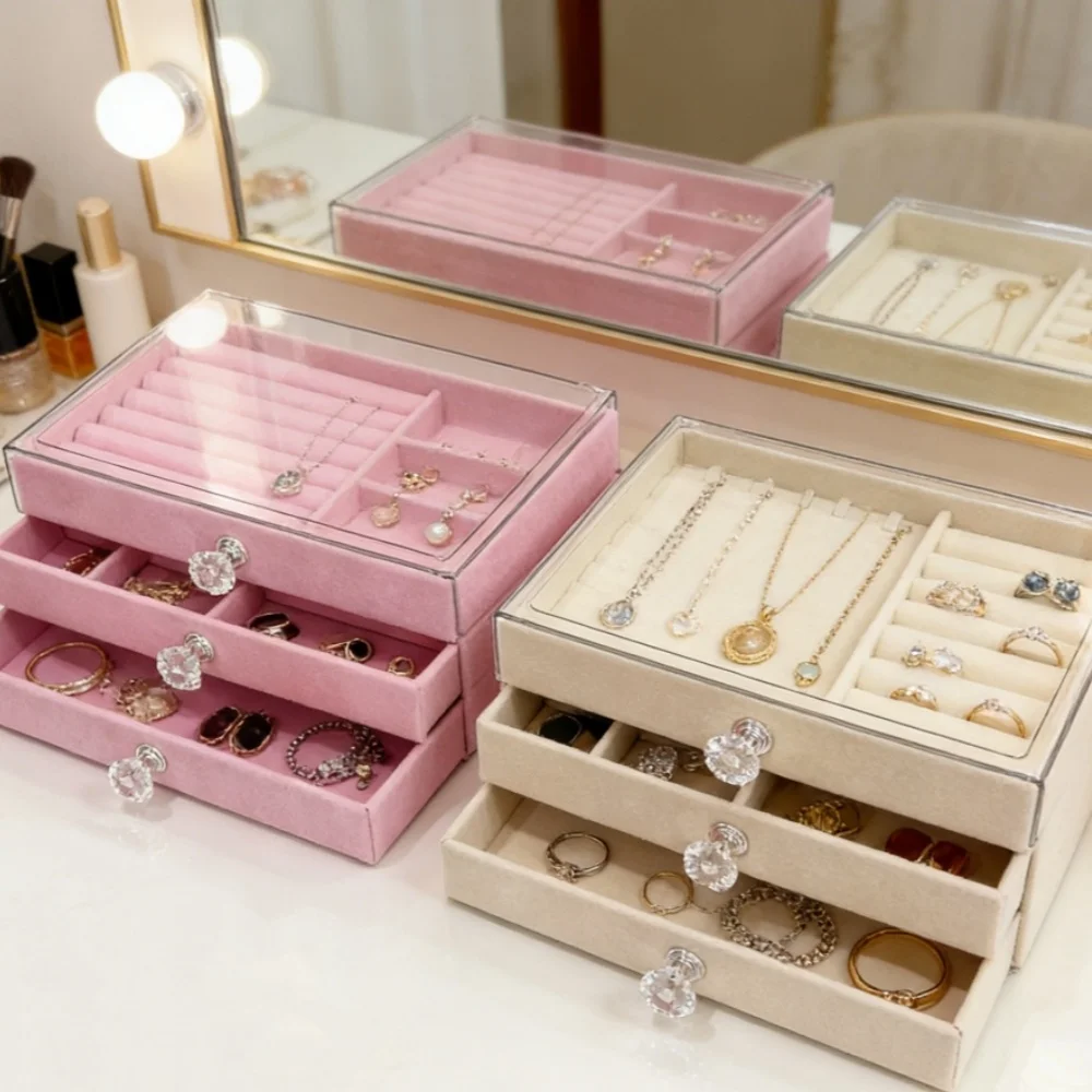 

Трехслойная акриловая шкатулка для хранения украшений с выдвижными ящиками для серег, колец, ожерелий, браслетов