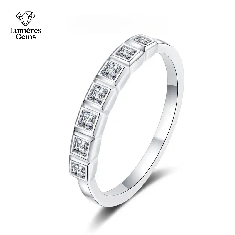 LumièRe Gems Ladies Ring Seven Princess Row Ring Princess Square Moissanite Pt950 Platinum Ring Gift