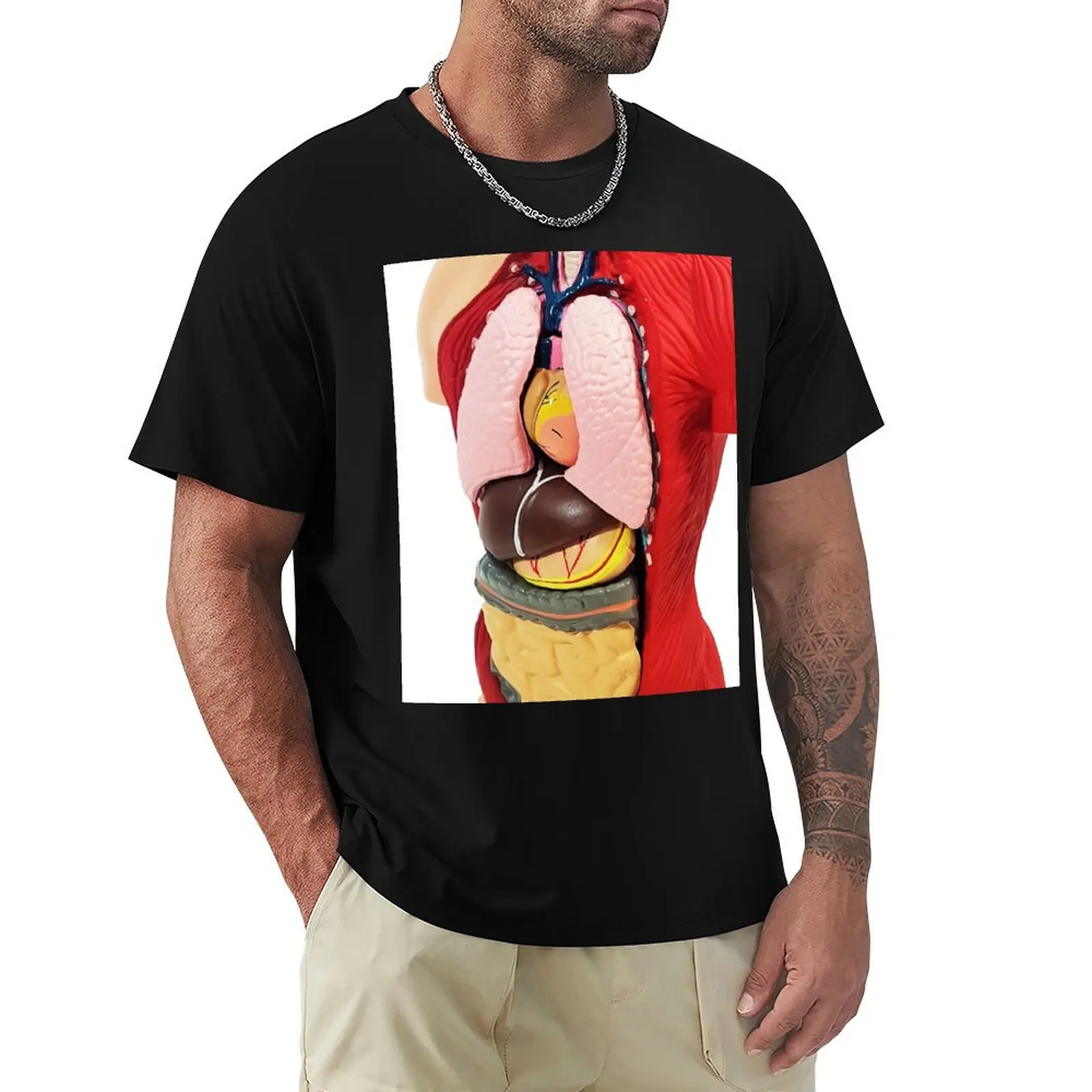 Human Torso Anatomy Model T-Shirt Basic Plain Tee for Spring and Summer
