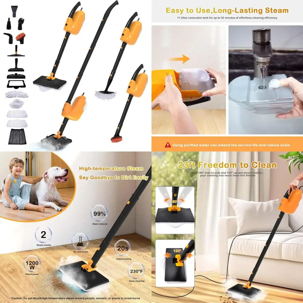 

All-in-One Handheld Steam Cleaner with 13 Attachments, 23FT Power Cord, 11.83OZ Detachable Tank, Adjustable Height for Deep Clea