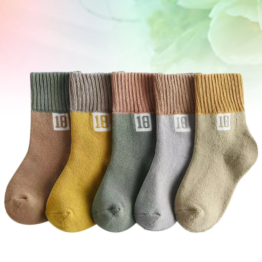 

5Pairs Childrens Cotton Socks Midcalf Length Soft Breathable Durable Nonslip Kids Footwear Random Years Old
