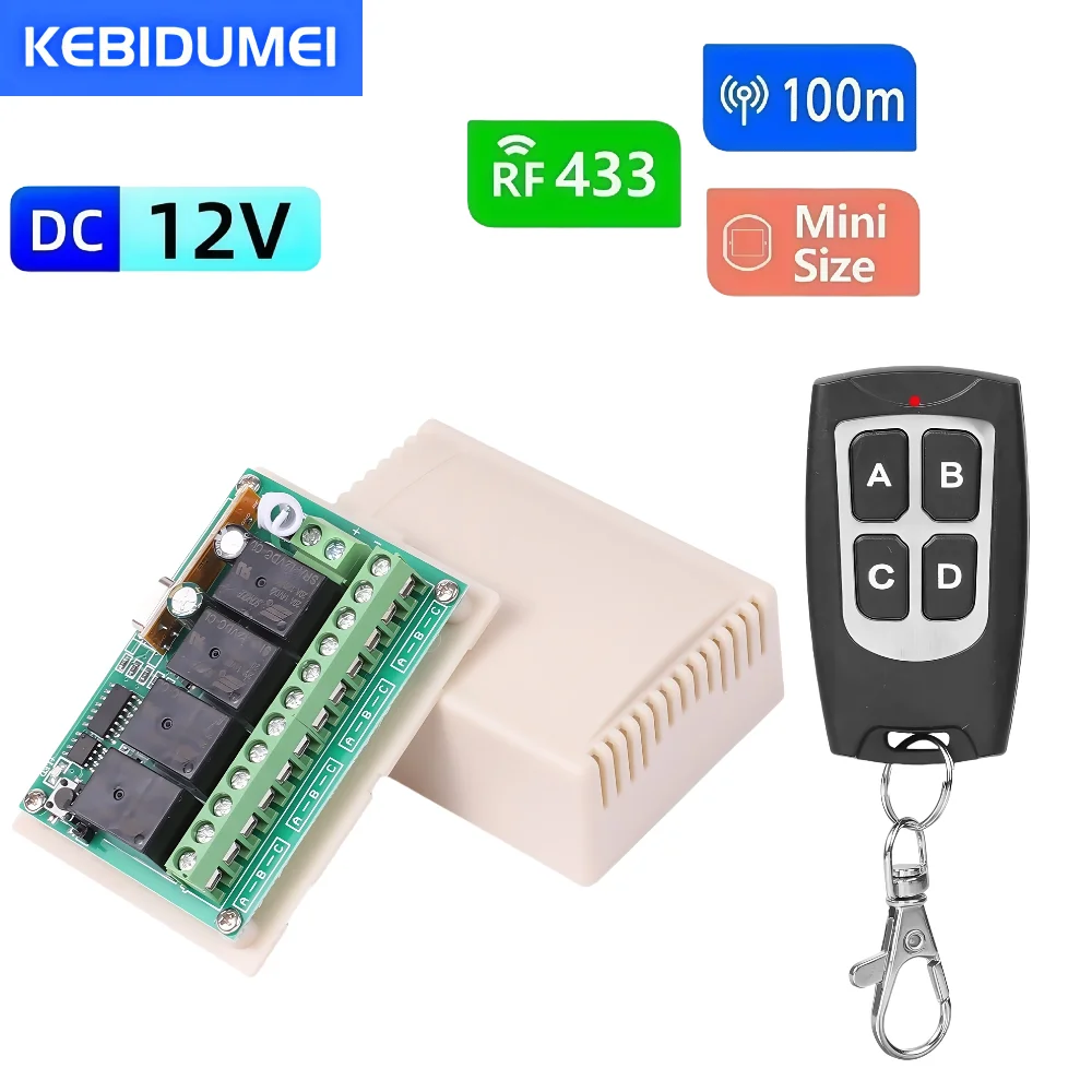 DC 12V 433Mhz RF Wireless Remote Control Switch Relay 30A 4CH Multifunction Receiver Module Garage Curtain Motor Light