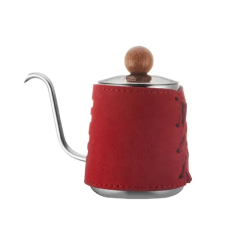 Popular 350ml 12Oz Grey Leather Wrapped Stainless Steel Goose Neck Pour Over Kettle For Coffee Tea