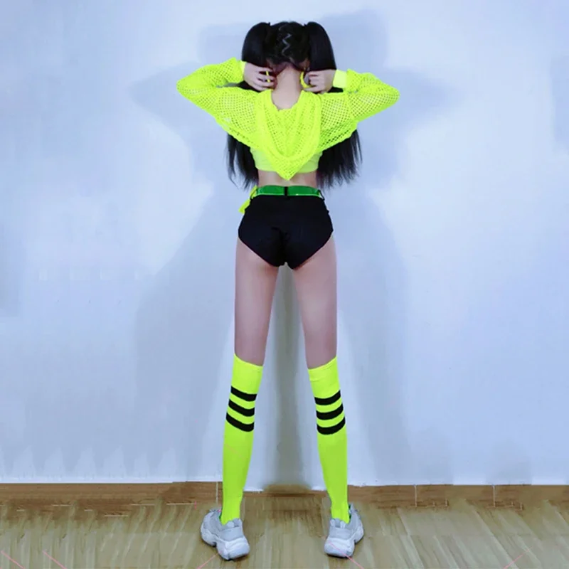 Fluorescence Green Net Tops Vest Jazz Hip-Hop Dance Clothes For Women Nightclub Dj Show Costumes Gogo Dancer Outfits DNV15341