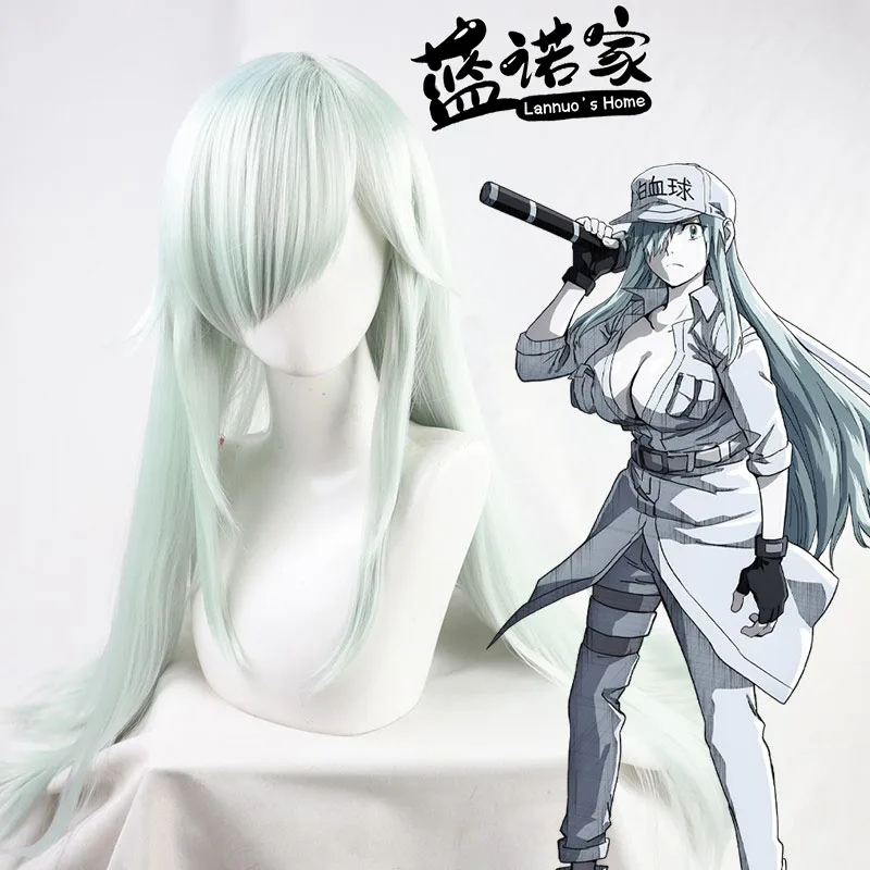 Anime Cells at Work White Blood Cell  Cosplay Wig Halloween Carnival Party Props Synthetic Hair Heat Resistant Fiber + Wig Cap