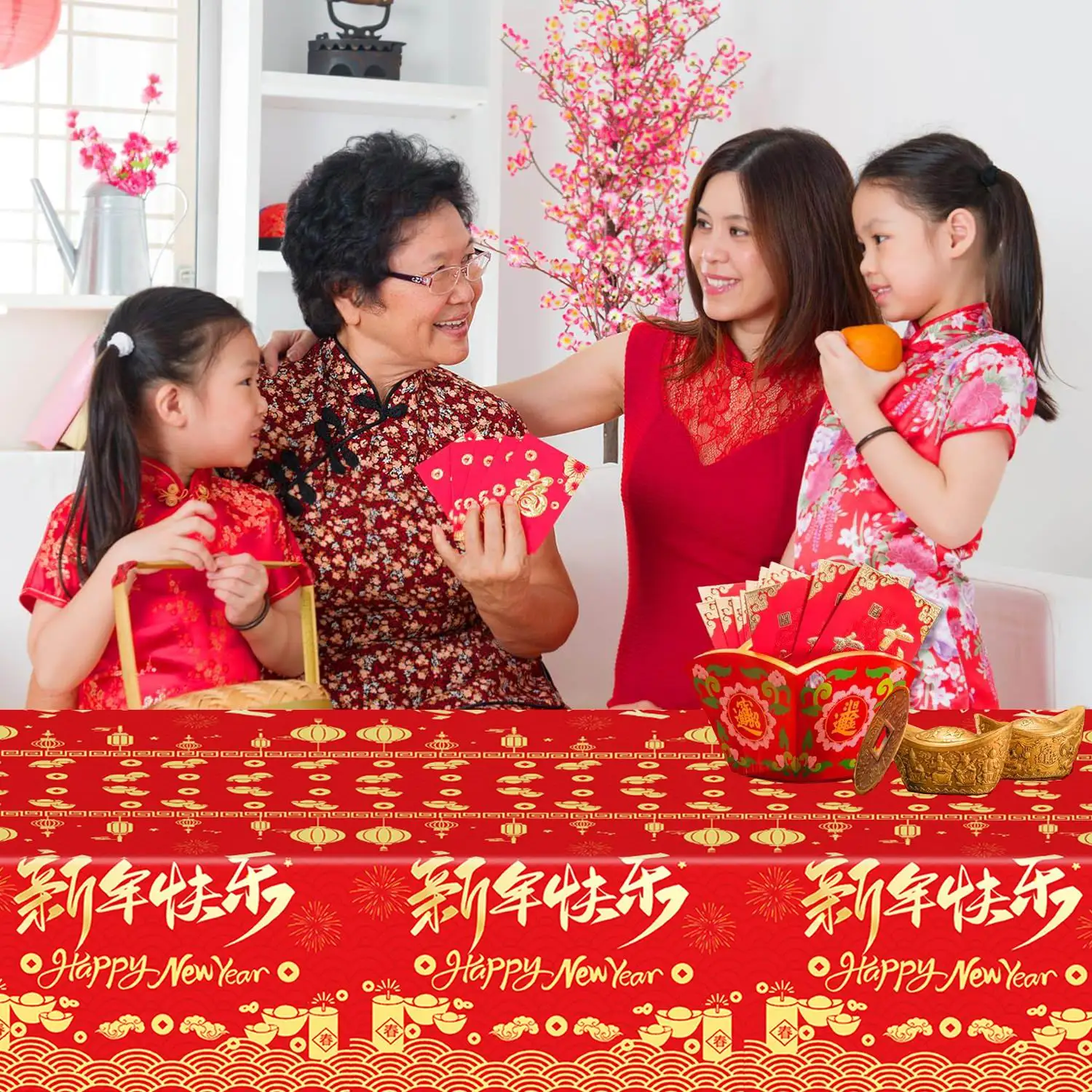 

274x137cmTable cloth Dinner Party Chinese New Year Printed Thickened PEVA Tablecloth Spring Festival Table Cover Decor Tableware