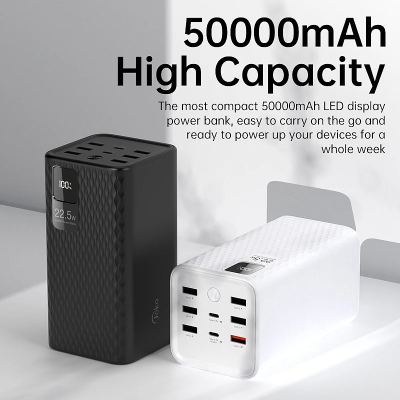 

50000mAh Multi-port Mobile Small Power Bank 22.5W Fast Charging Smart Screen Display External Battery Portable Outdoor Camping